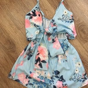 Baby Blue and Pink Jumper Shorts with Front Tie